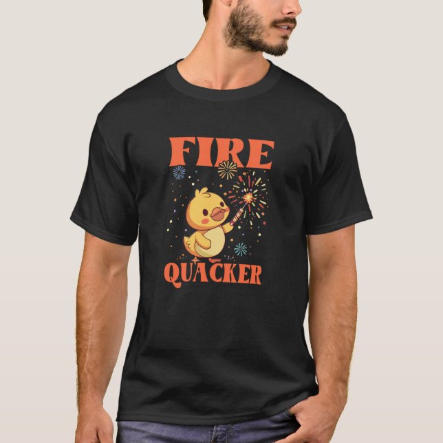 Funny Fireworks with Goose Duck Fire Quacker Swea T-Shirt (Front)