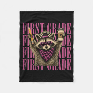 Funny First 1st Grade Teacher Fvibesl Raccoon Back Fleece Blanket