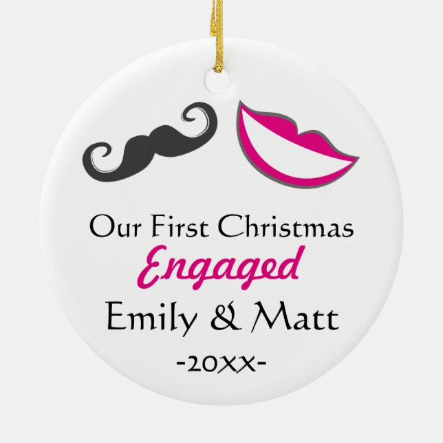 Funny First Christmas engaged Ceramic Ornament (Back)