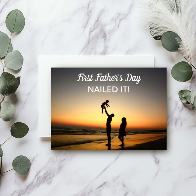 Funny First Father’s Day Sunset Silhouette Custom Card (Creator Uploaded)