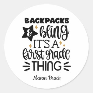 Funny First Grade Personalized Classic Round Sticker