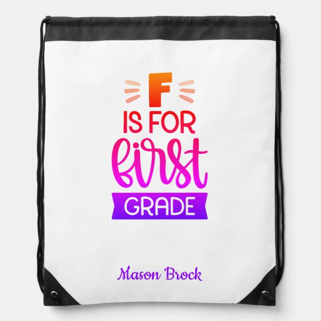 Funny First grade student school personalized gift Drawstring Bag (Front)