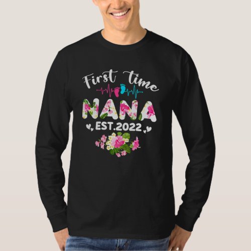 Funny First Time Nana Birthday Mothers Day Cute Fl T_Shirt