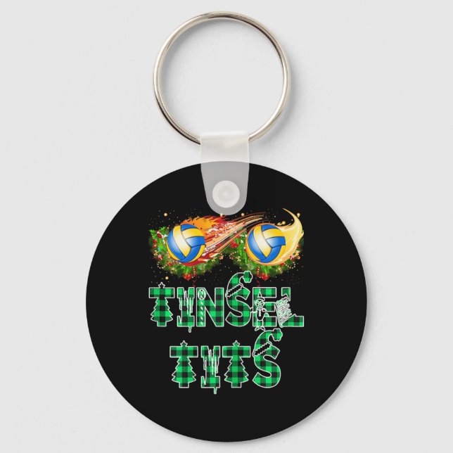 Funny First Xmas As A Momma Tinsel Volleyball Mama Keychain (Front)