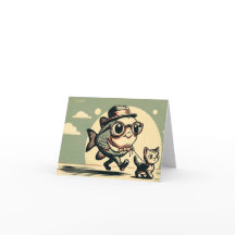 Funny fish and cat greetings card