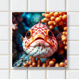 Funny Fish and Coral Close Ceramic Tile