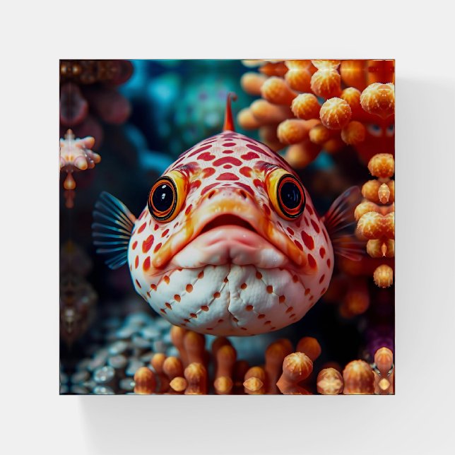 Funny Fish and Coral Close  Paperweight (Front)