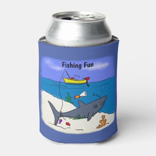 Funny fish and fishing cartoon with shark design can cooler