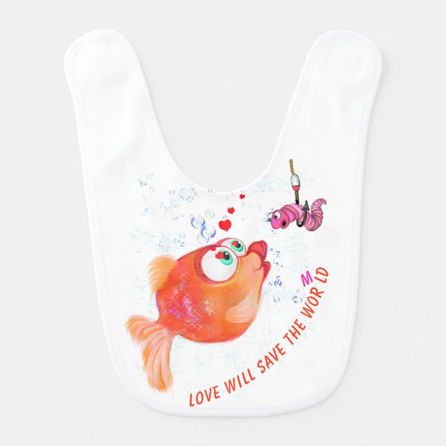 Funny Fish and Worm Baby Bib - Custom Text (Front)