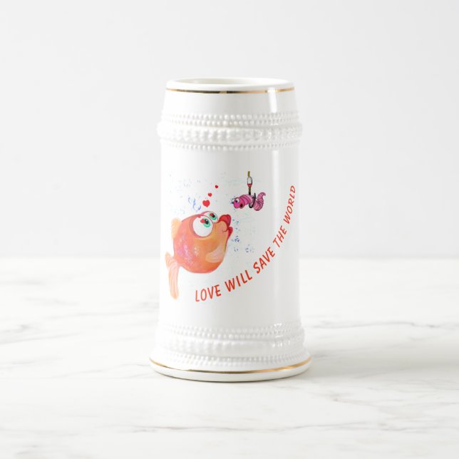 Funny Fish and Worm Beer Stein - Custom Text (Center)
