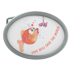 Funny Fish and Worm Belt Buckle - Custom Text