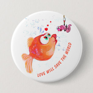 Funny Fish and Worm Button - Custom Text