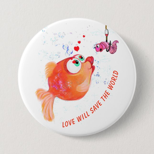 Funny Fish and Worm Button - Custom Text (Front)