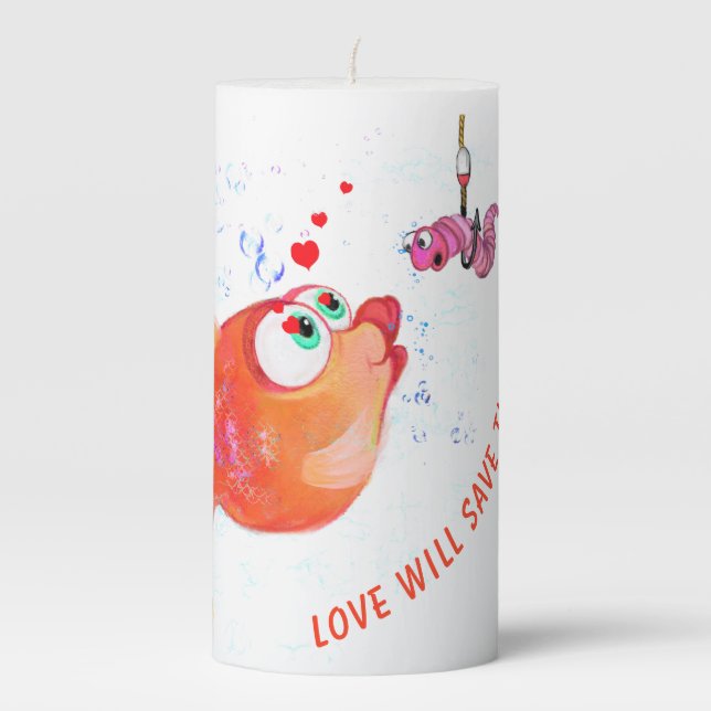 Funny Fish and Worm Candle - Custom Text (Front)