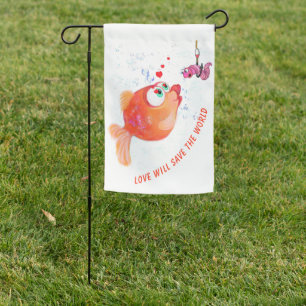 Funny Fish and Worm Garden Flag - Custom Text