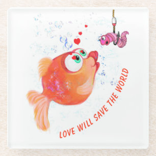 Funny Fish and Worm Glass Coaster