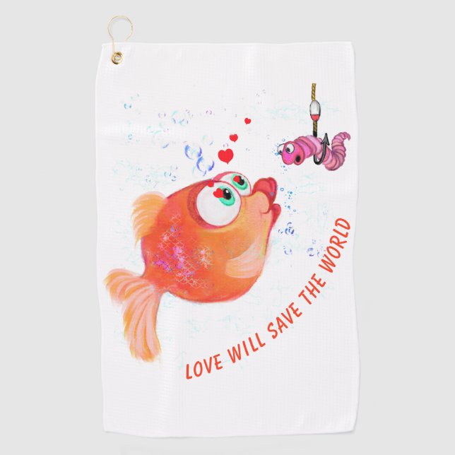 Funny Fish and Worm Golf Towel - Custom Text (Front)