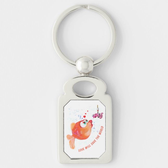 Funny Fish and Worm Keychain - Custom Text (Front)