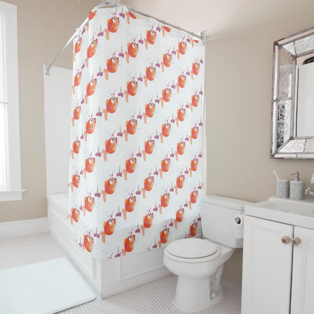 Funny Fish and Worm Love Cartoon Shower Curtain (In Situ)