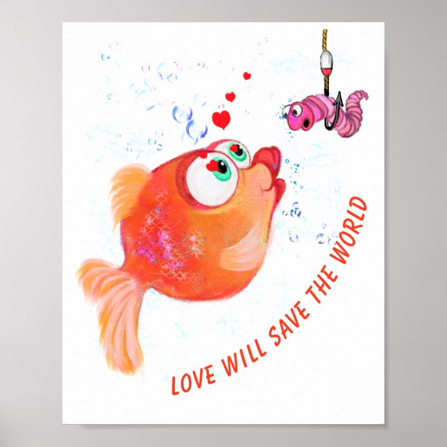 Funny Fish and Worm Love Poster Romantic (Front)