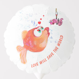 Funny Fish and Worm Love Romantic Cartoon Balloon