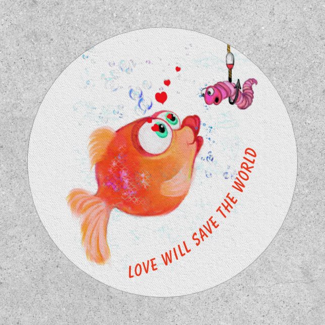 Funny Fish and Worm Love Romantic Cartoon Patch (Front)