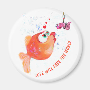 Funny Fish and Worm Love Romantic Funny Magnet