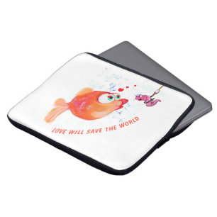 Funny Fish and Worm Love Romantic Laptop Sleeve