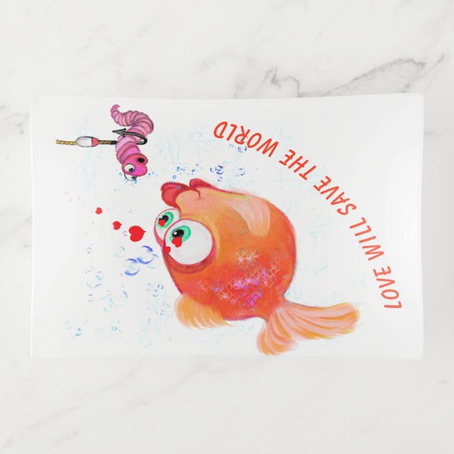 Funny Fish and Worm Love Romantic Trinket Tray (Front)