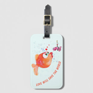 Funny Fish and Worm Luggage Tag Custom Your Text