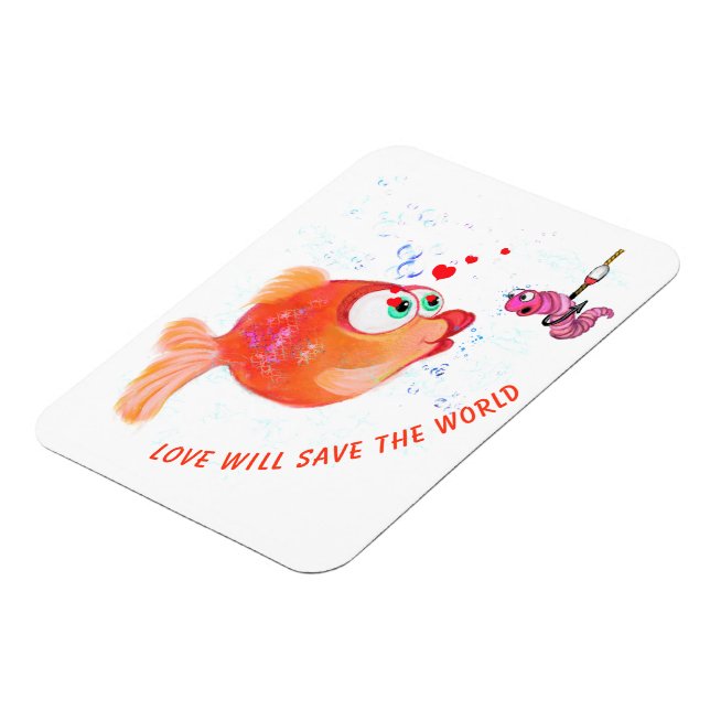 Funny Fish and Worm Magnet - Custom Text (Left Side)