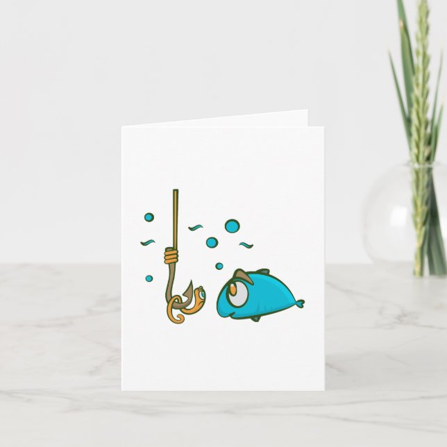 Funny Fish and Worm on Hook Fishing Humor Card (Front)