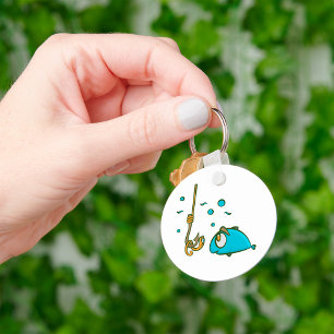 Funny Fish and Worm on Hook Fishing Humor Keychain