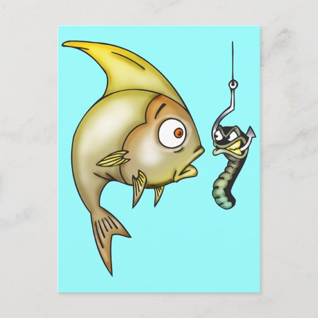 Funny Fish And Worm Postcard (Front)