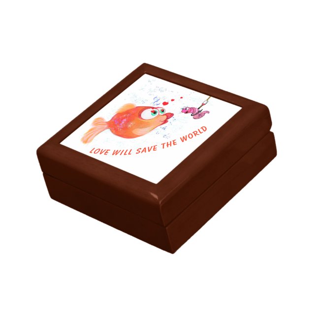 Funny Fish and Worm Romantic Gift Box Custom Text (Side)