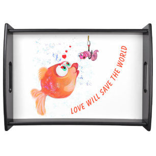 Funny Fish and Worm Serving Tray Your Text