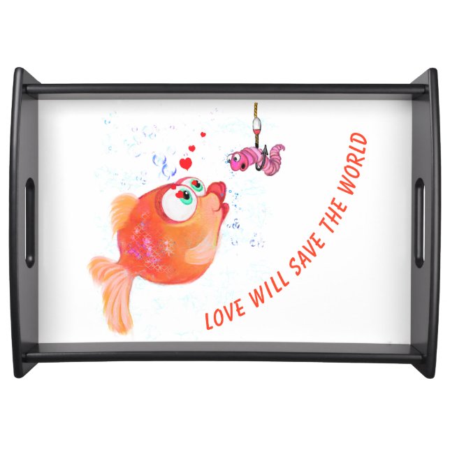 Funny Fish and Worm Serving Tray Your Text (Front)