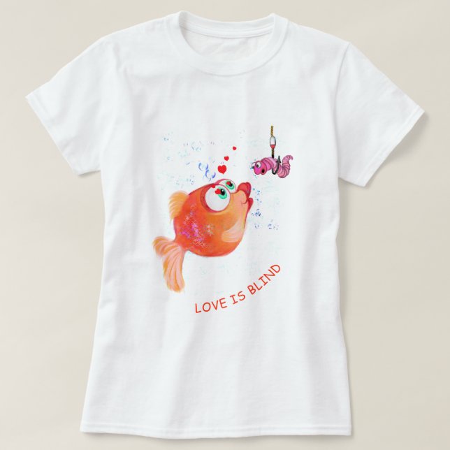 Funny Fish and Worm T-Shirt - Custom Text (Design Front)