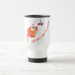 Funny Fish and Worm Travel Mug