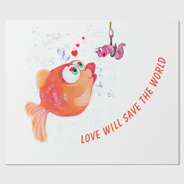 Funny Fish and Worm Wrapping Paper - Custom Text (Flat)