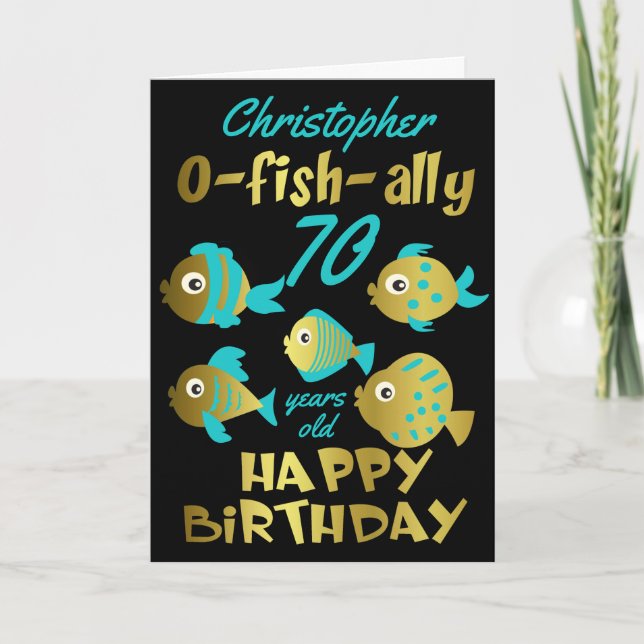 Funny Fish Any Age Gold Birthday Card (Front)