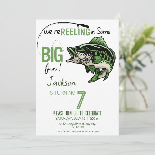 Funny Fish Bass Birthday Portrait Invitation