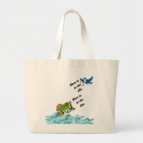 funny fish  bird  large tote bag