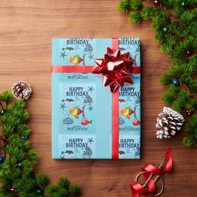 Funny Fish Birthday Wrapping Paper (Holiday Gift)