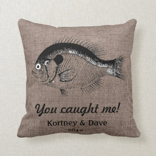 Funny Fish Burlap Shell Beach Bum Back Indoor Pill Throw Pillow