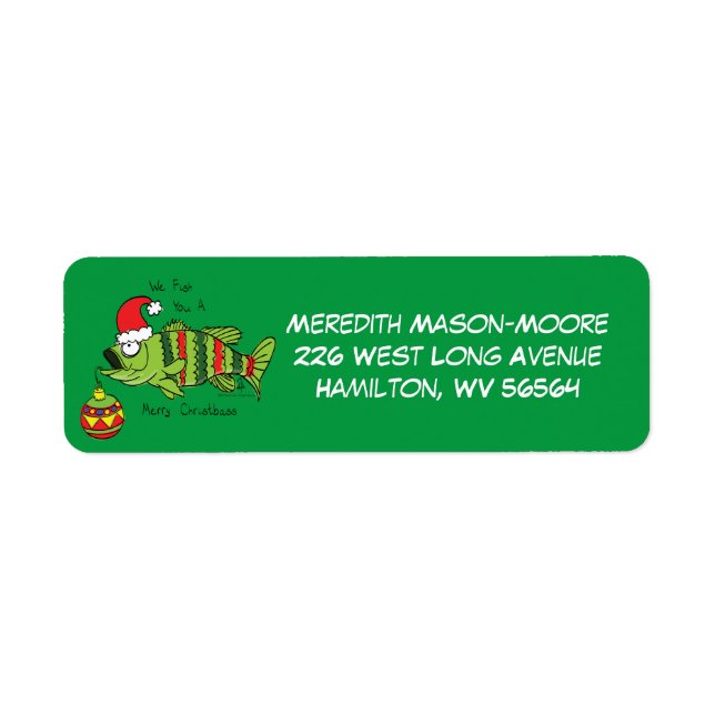 Funny Fish Christmas Bass Fishing Cute Cartoon Label (Front)