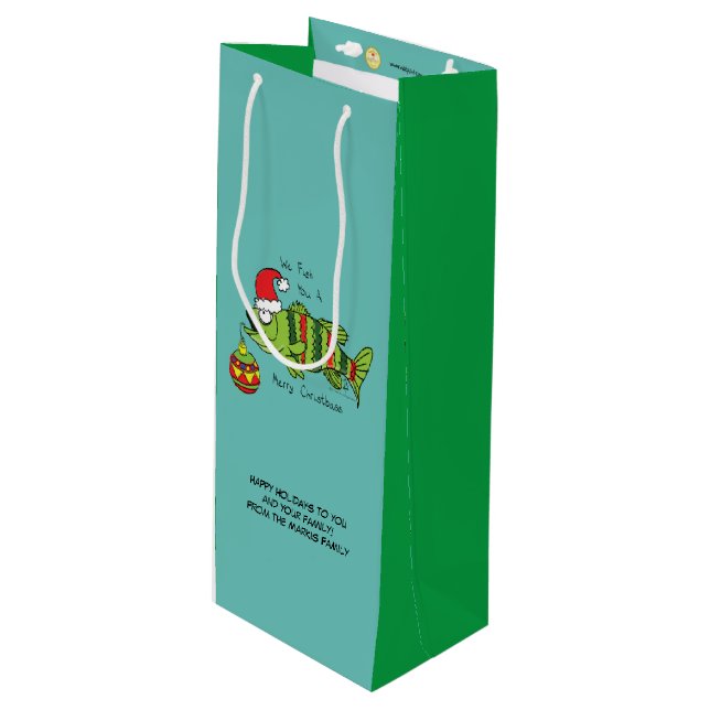 Funny Fish Christmas Bass Fishing Cute Cartoon Wine Gift Bag (Front Angled)