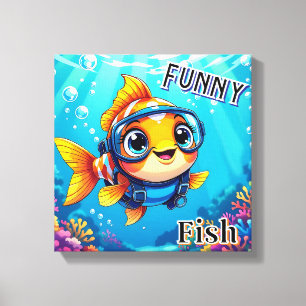 Funny Fish   Cute Cartoon Kid's Nursery Art Canvas Print