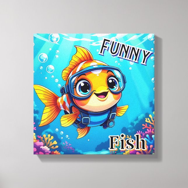 Funny Fish | Cute Cartoon Kid's Nursery Art Canvas Print (Front)