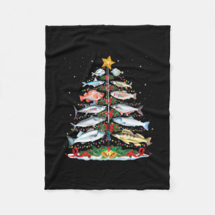 Funny Fish Fishing Rod Christmas Tree Lights Fleece Blanket